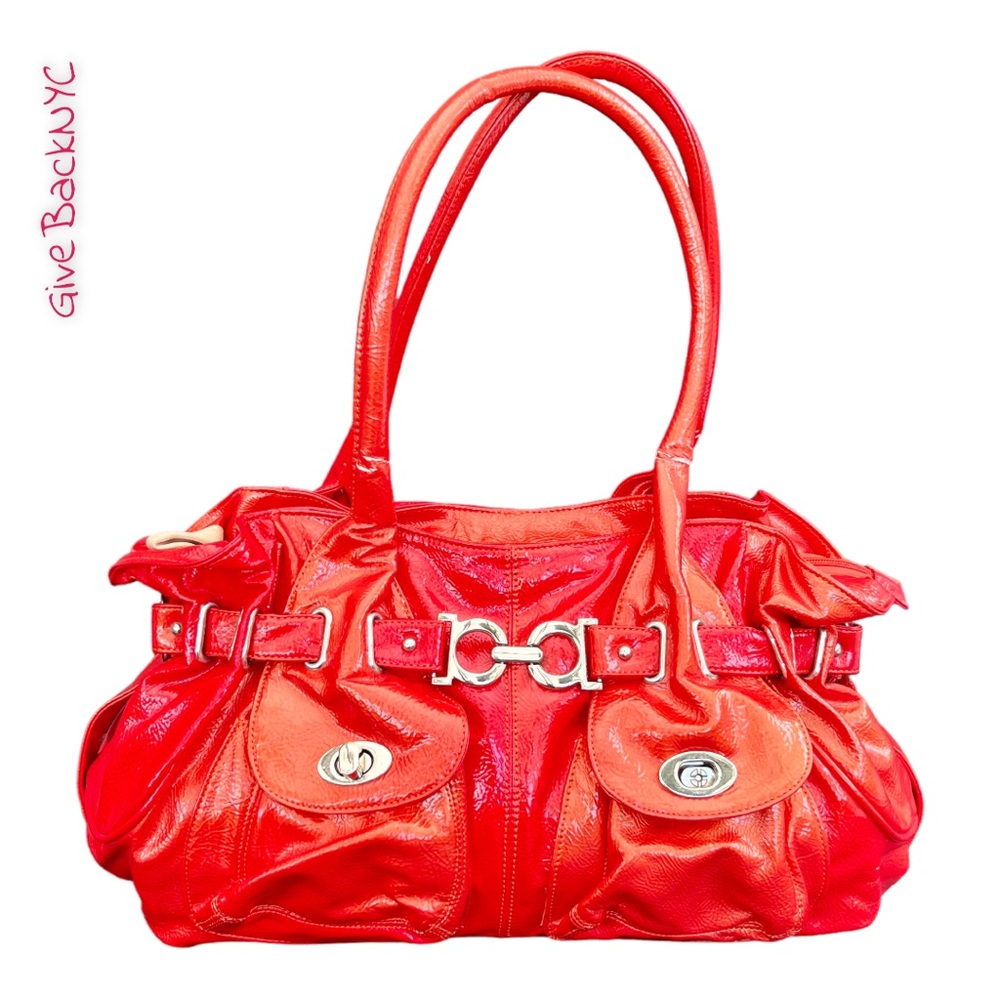 Stunning Colorshift Patent PU Shoulder Bag in Red & Blood Orange